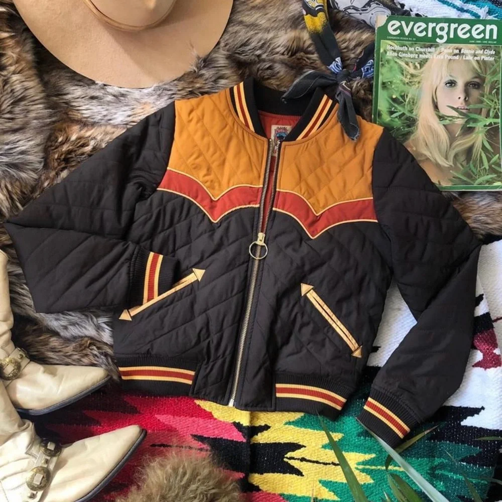 Vintage Style Brown and Orange Quilted Jacket - Picture 5 of 10